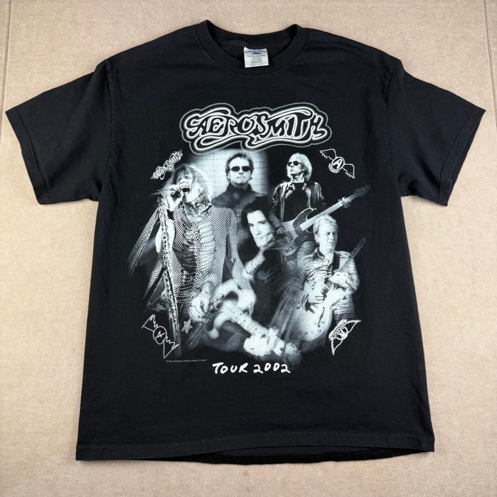 Vintage Aerosmith Tour 2002 Shirt Mens L Black Concert Band‎ Rock Graphic Tee